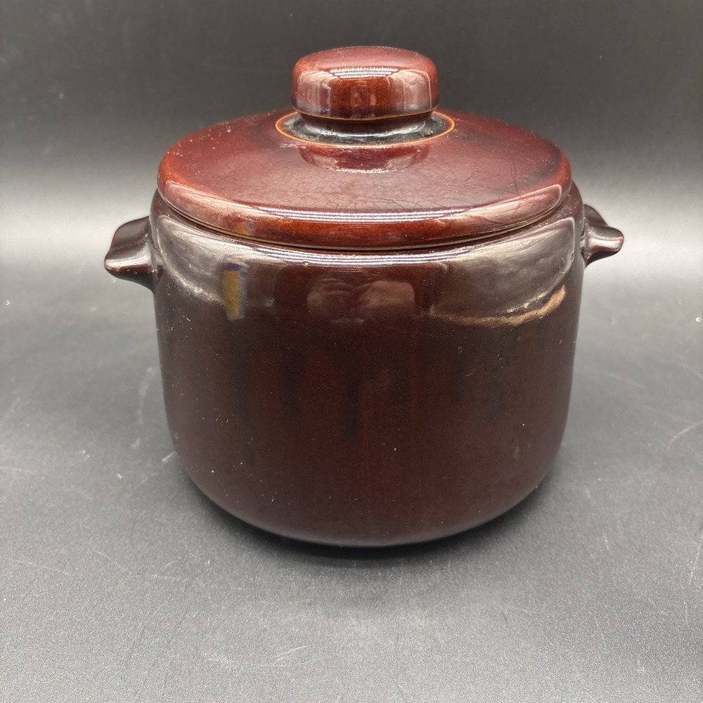 West Bend Brown Glazed Stoneware Bean Pot Crock with Lid Vintage Kitchen